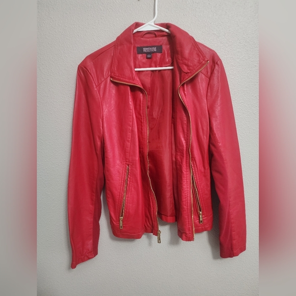 Red Leather Kenneth Cole Reaction Jacket - Picture 6 of 7
